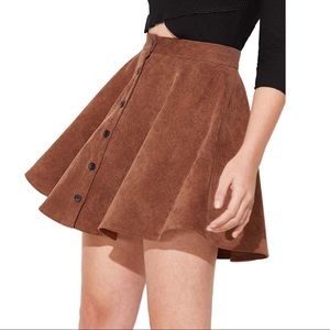 Brown Button Up Flare A-Line Corduroy Mini Skirt